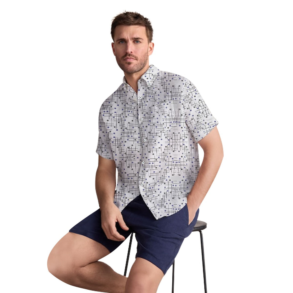 Men's All Over Cotton Half Sleeves Casual Shirt - White