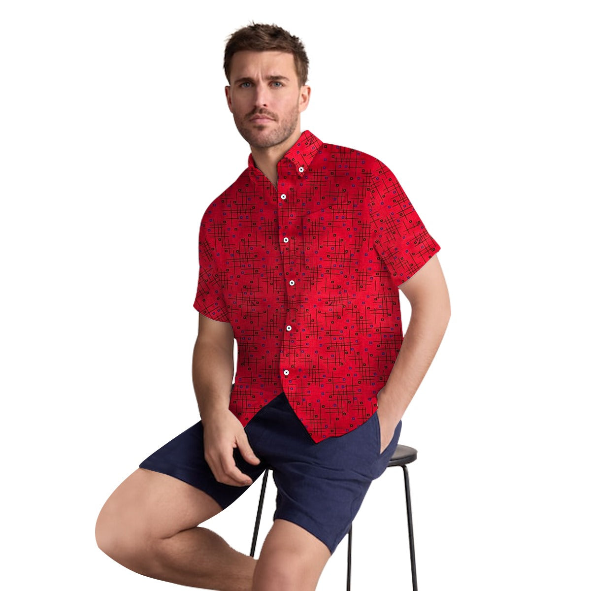 Men's All Over Cotton Half Sleeves Casual Shirt - Red