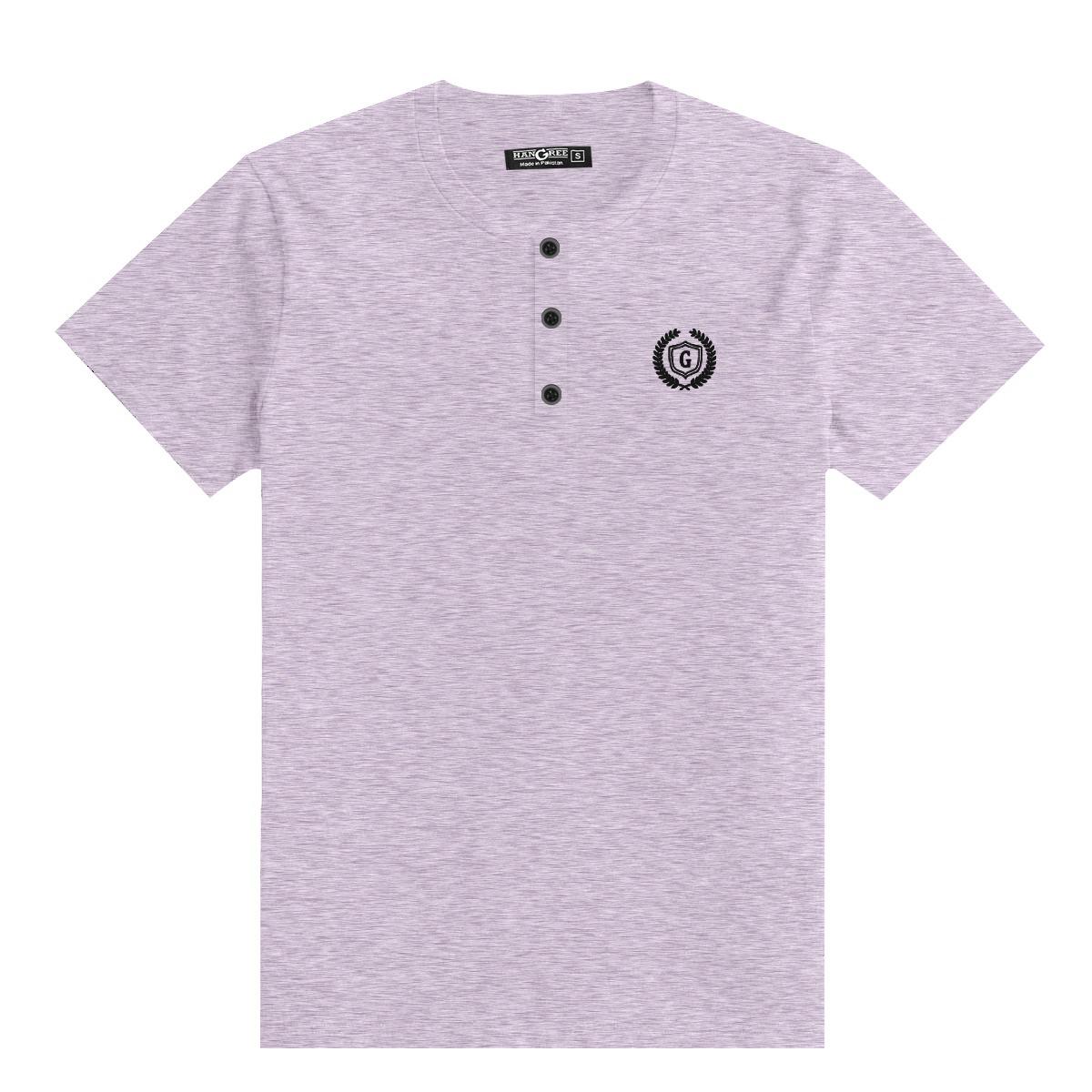 Textured Signature Embroidered Henley Tee Shirt - Light Purple