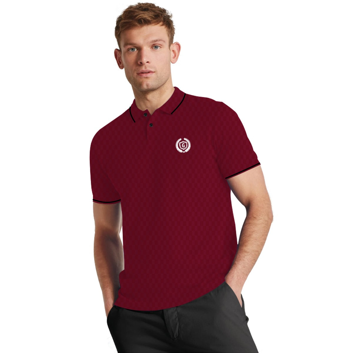 Super Textured Signature Embroidered Tipping Collar Polo - Maroon