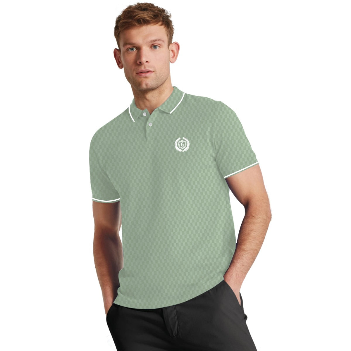 Super Textured Signature Embroidered Tipping Collar Polo - Sea Green