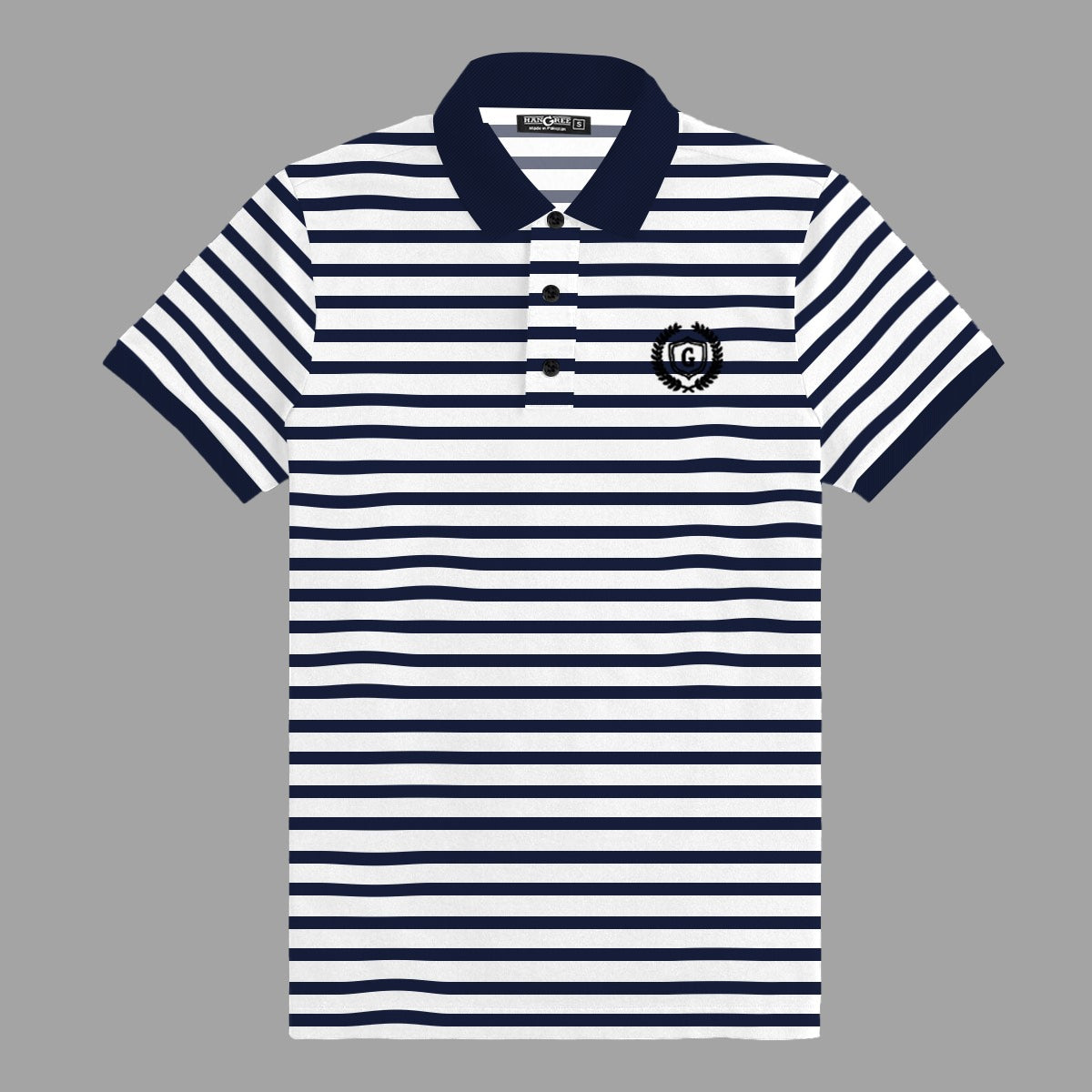 Hangree Signature Emb Yarn Dyed Polo Shirt - White & Navy Stripes