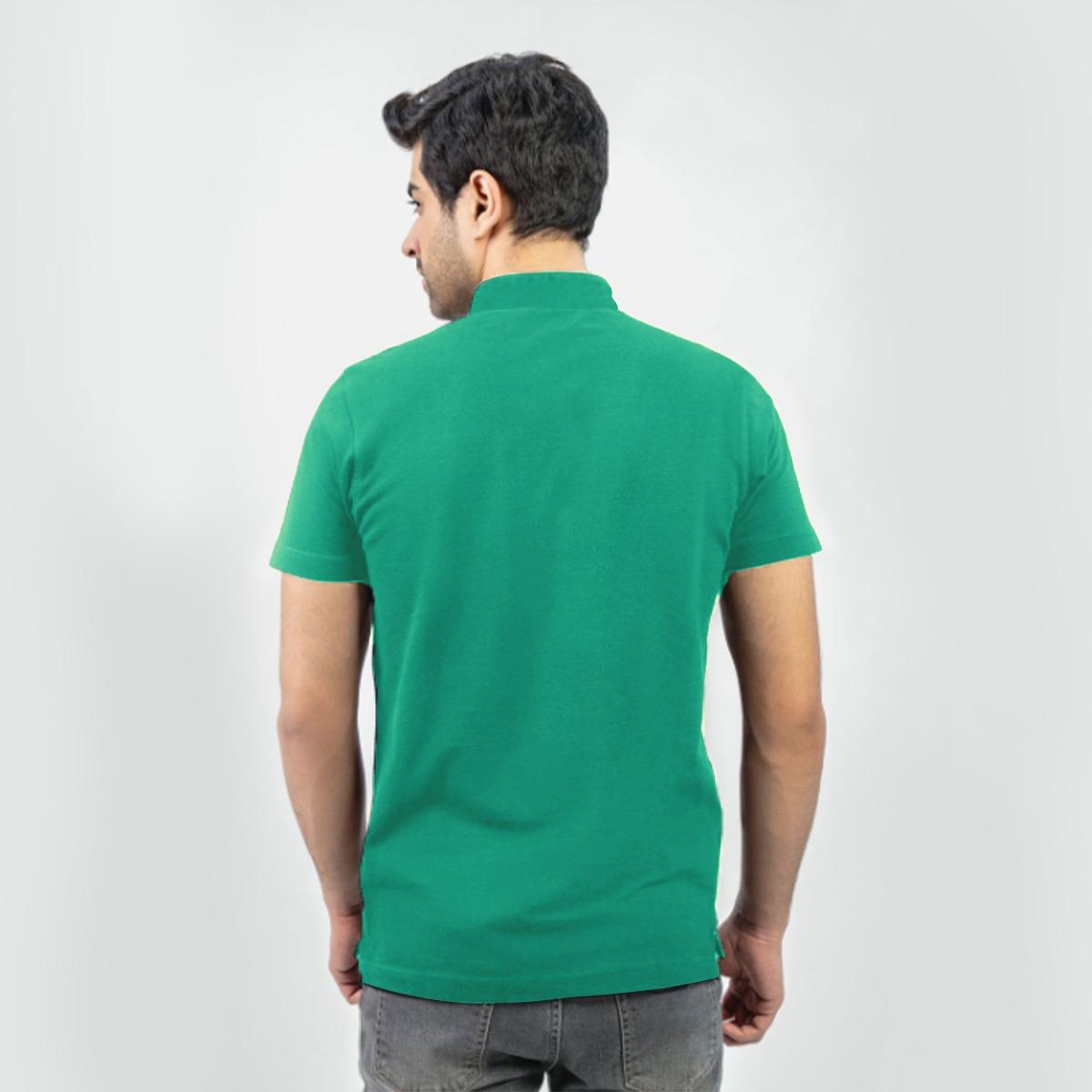West Line Ban Collar Men Polo Shirt - Green