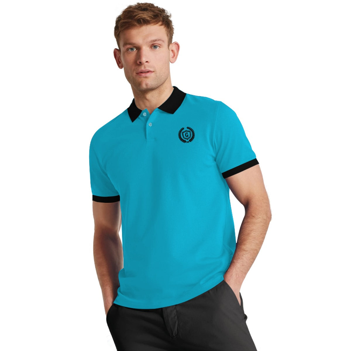 Signature Embroidered Contrast Collar Polo – Pacific Blue