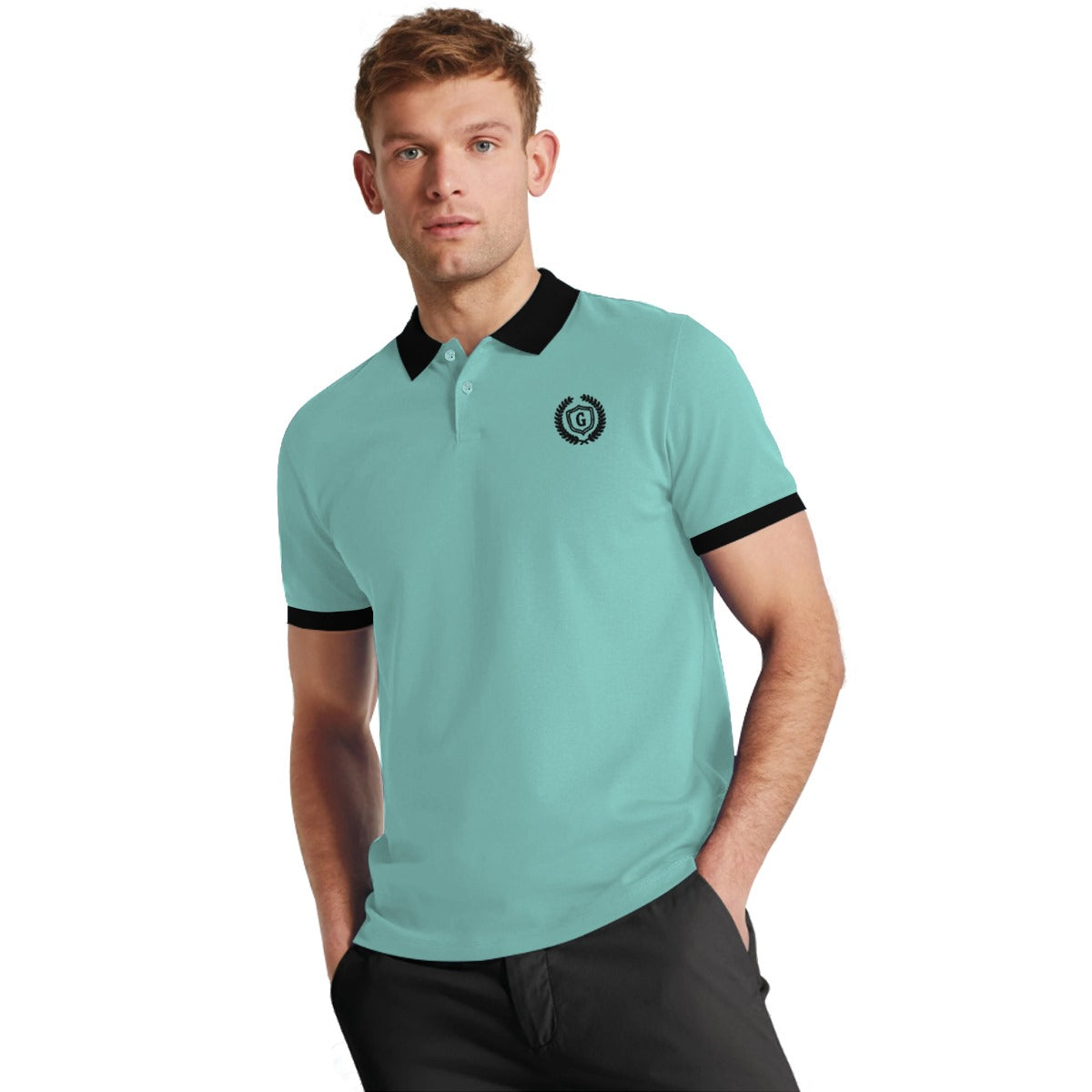 Signature Embroidered Contrast Collar Polo - Moonstone Blue