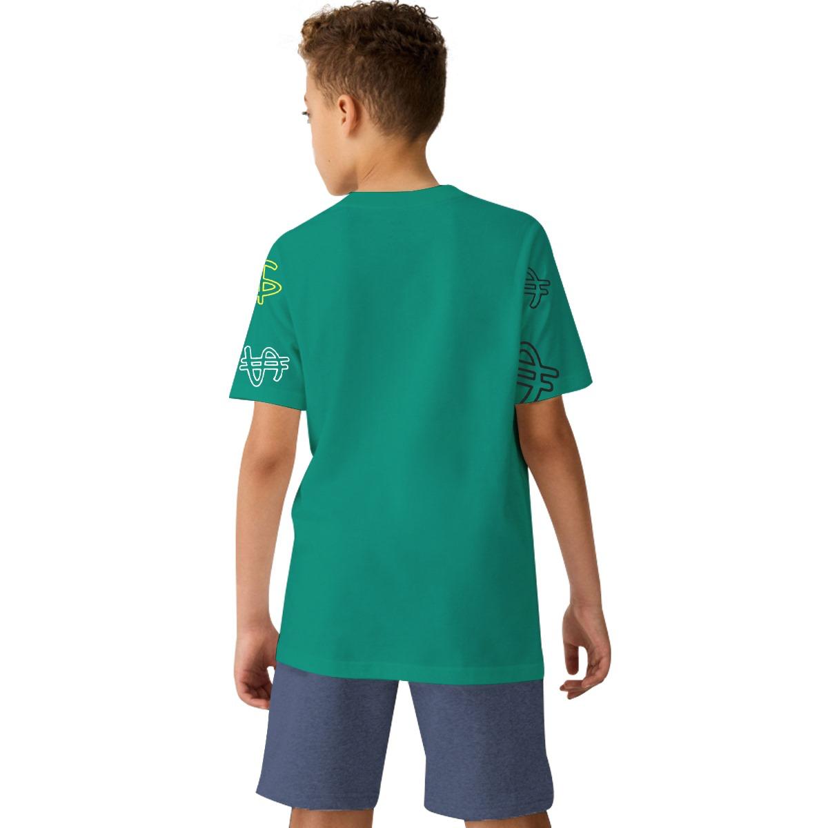 Boy's $ Graphic Printed Tee Shirt - Sea Green