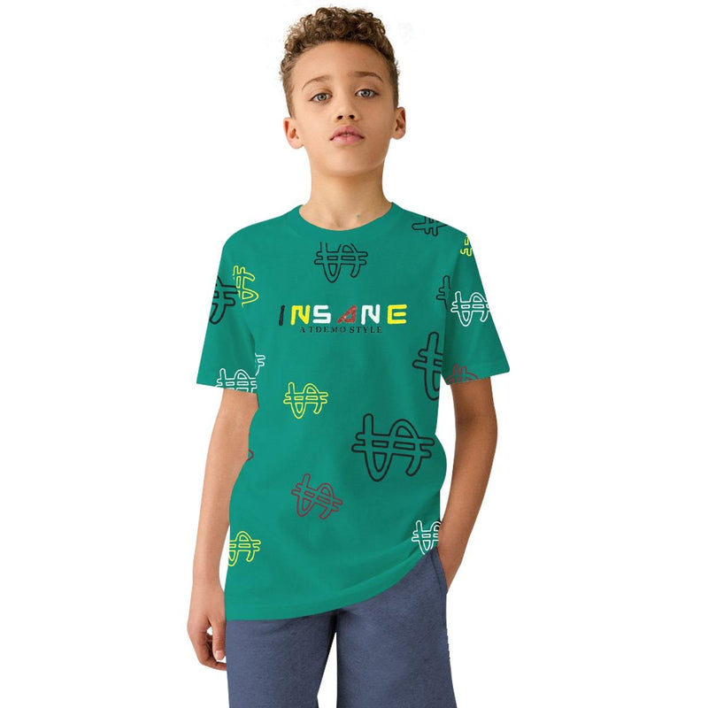 Boy's $ Graphic Printed Tee Shirt - Sea Green