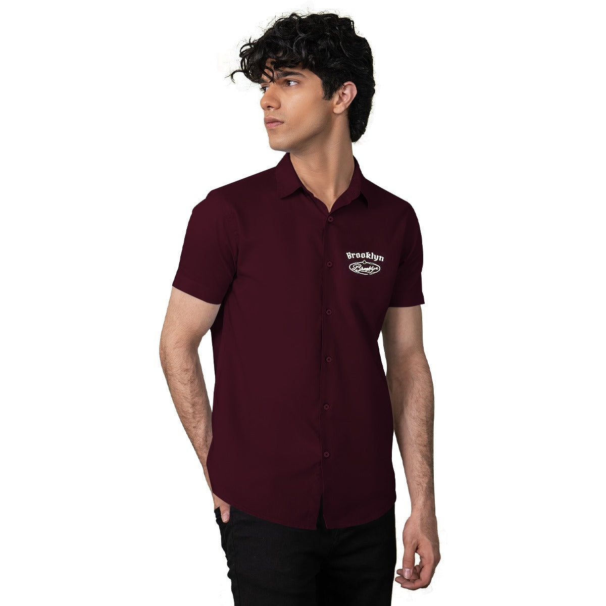Classy "Brooklyn" Embroidered Soft Cotton Casual Shirt - Maroon