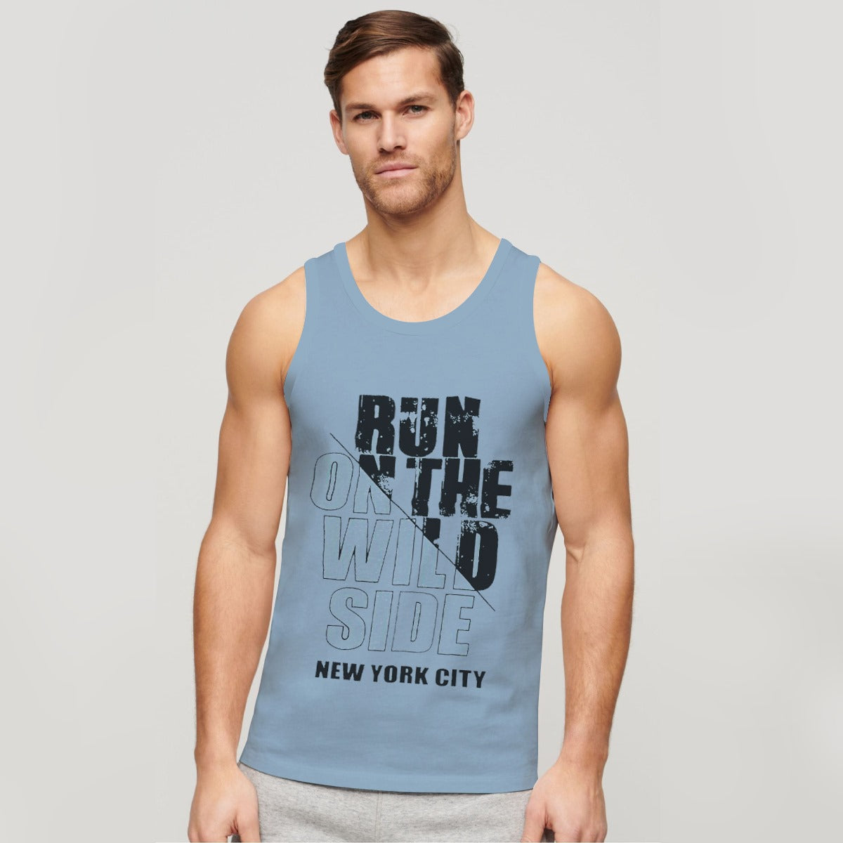 Men Graphic Printed ActiveFit Sleeveless Vest - Sky Gray