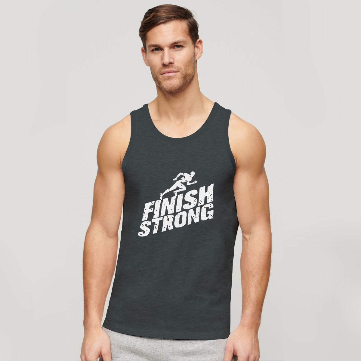 HG "Finish Strong" Printed ActiveFit Sleeveless Vest - Dark Gray