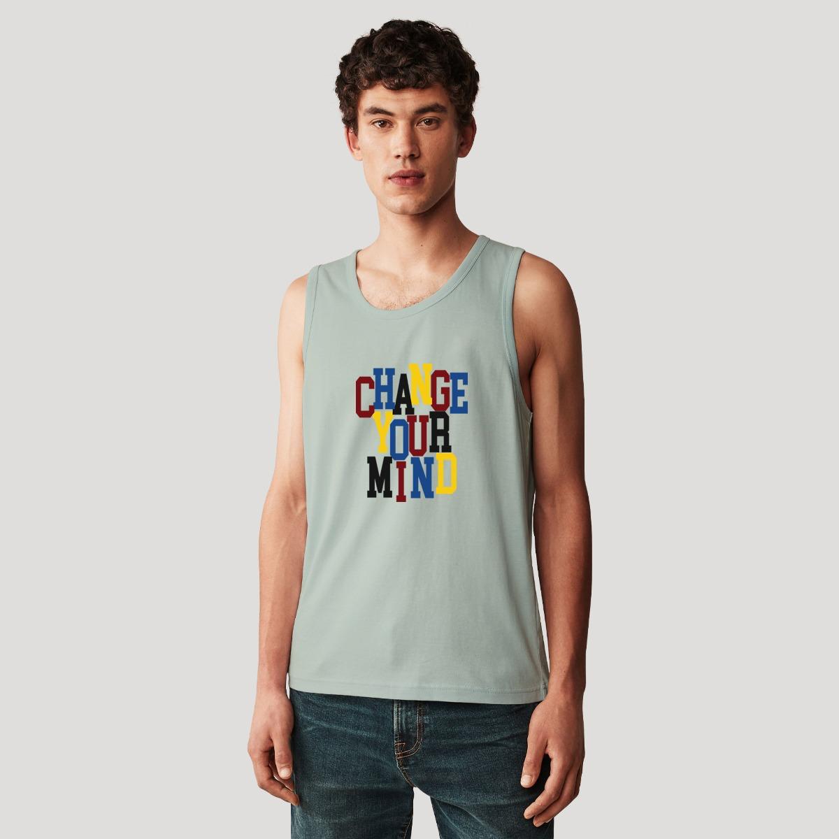 HG "CHANGE YOUR MIND" Printed Cotton Vest For Men's - Aqua Spring