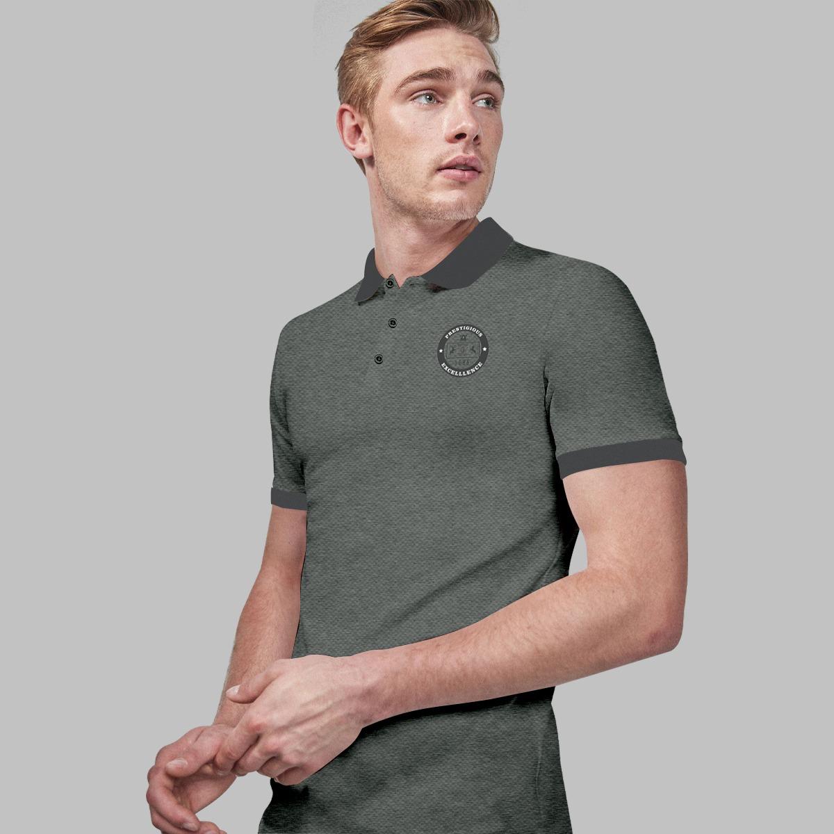 HG Excellence Emb Contrast Collar Polo Shirt - Gray