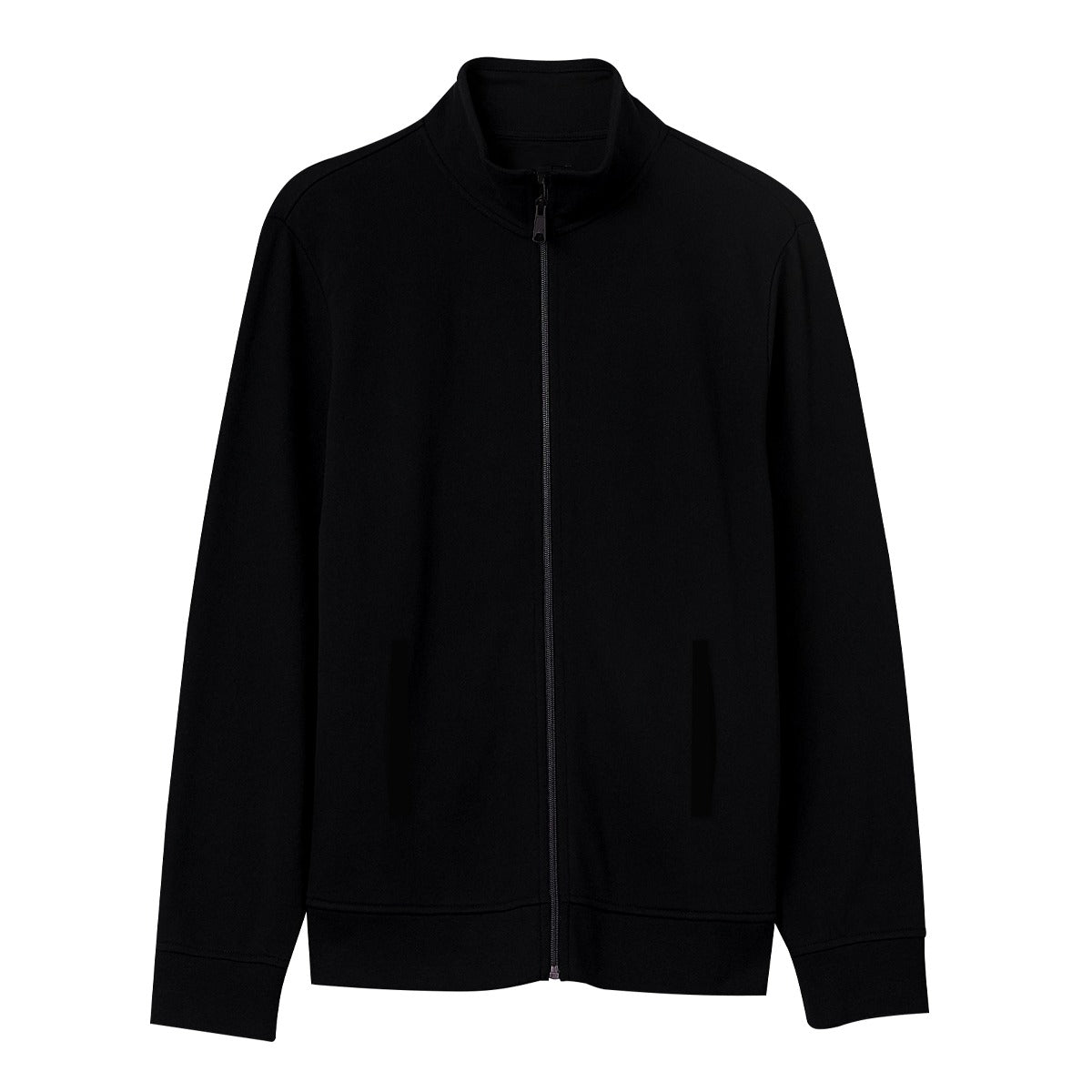 Hangree Solid Fleece Mock Neck Zipper Jacket - Black