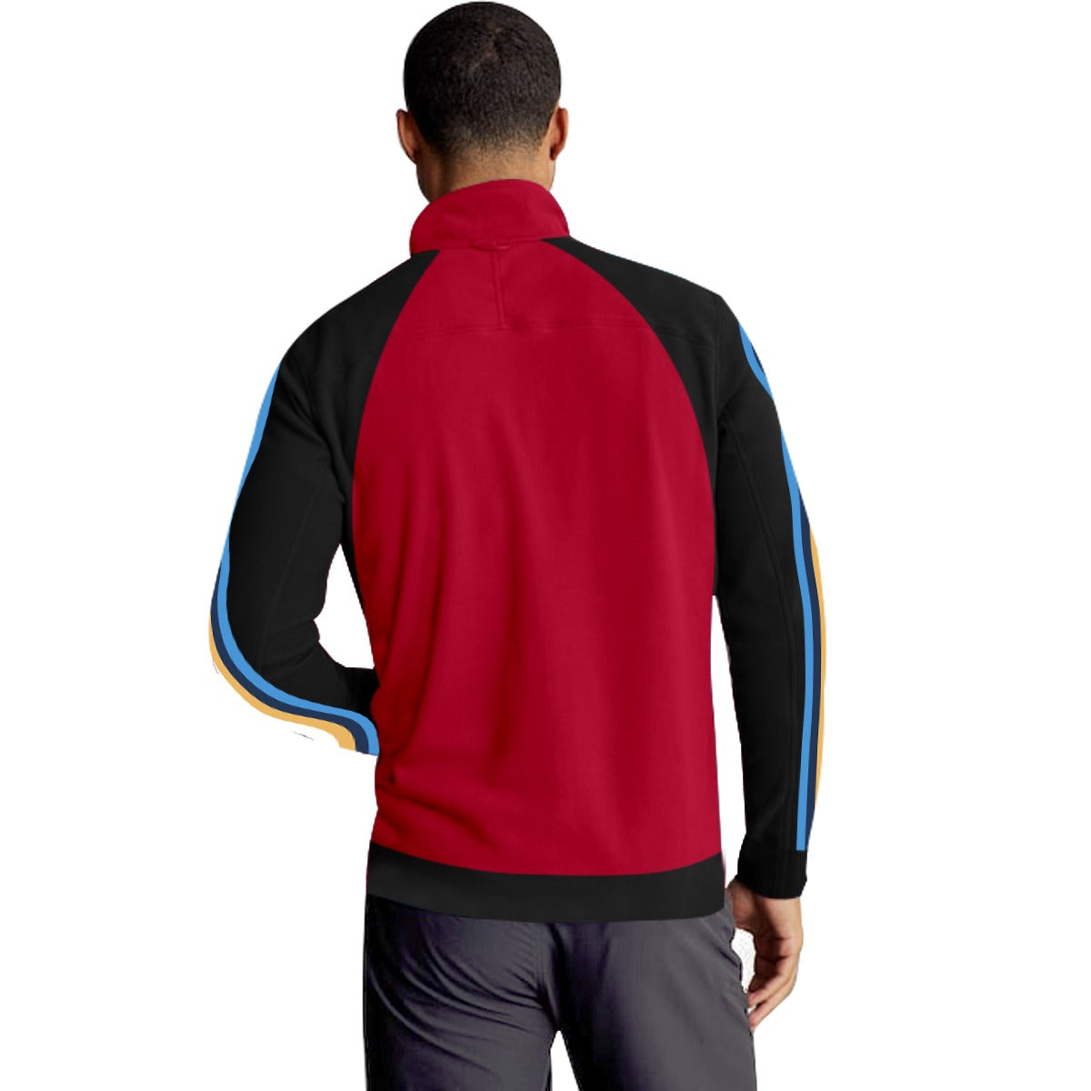 Mock Neck Signature Printed Fashion Zipper Jacket - Maroon & Black