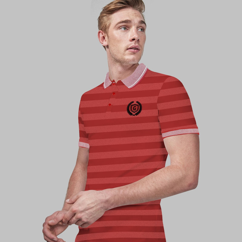 HG Signature Emb Stripper Contrast Collar Polo Shirt - Red