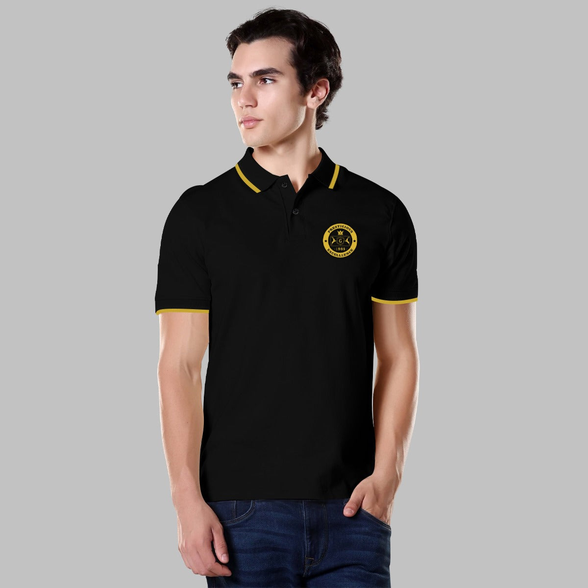 HG Signature Emb. Tipping Collar Polo Shirt - Black