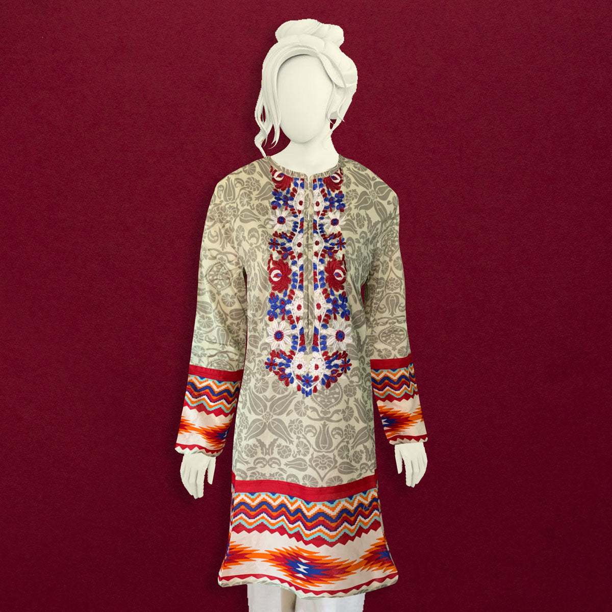 WOMEN EMBROIDERED LAWN STRAIGHT STYLE KURTI