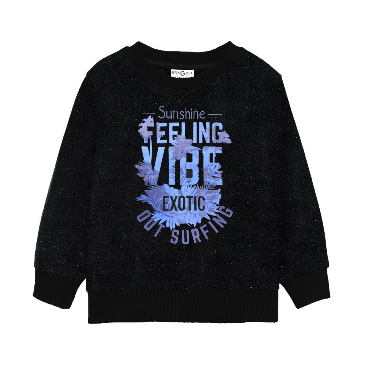 Boy's Melange Black Printed Fleece Sweat Shirt
