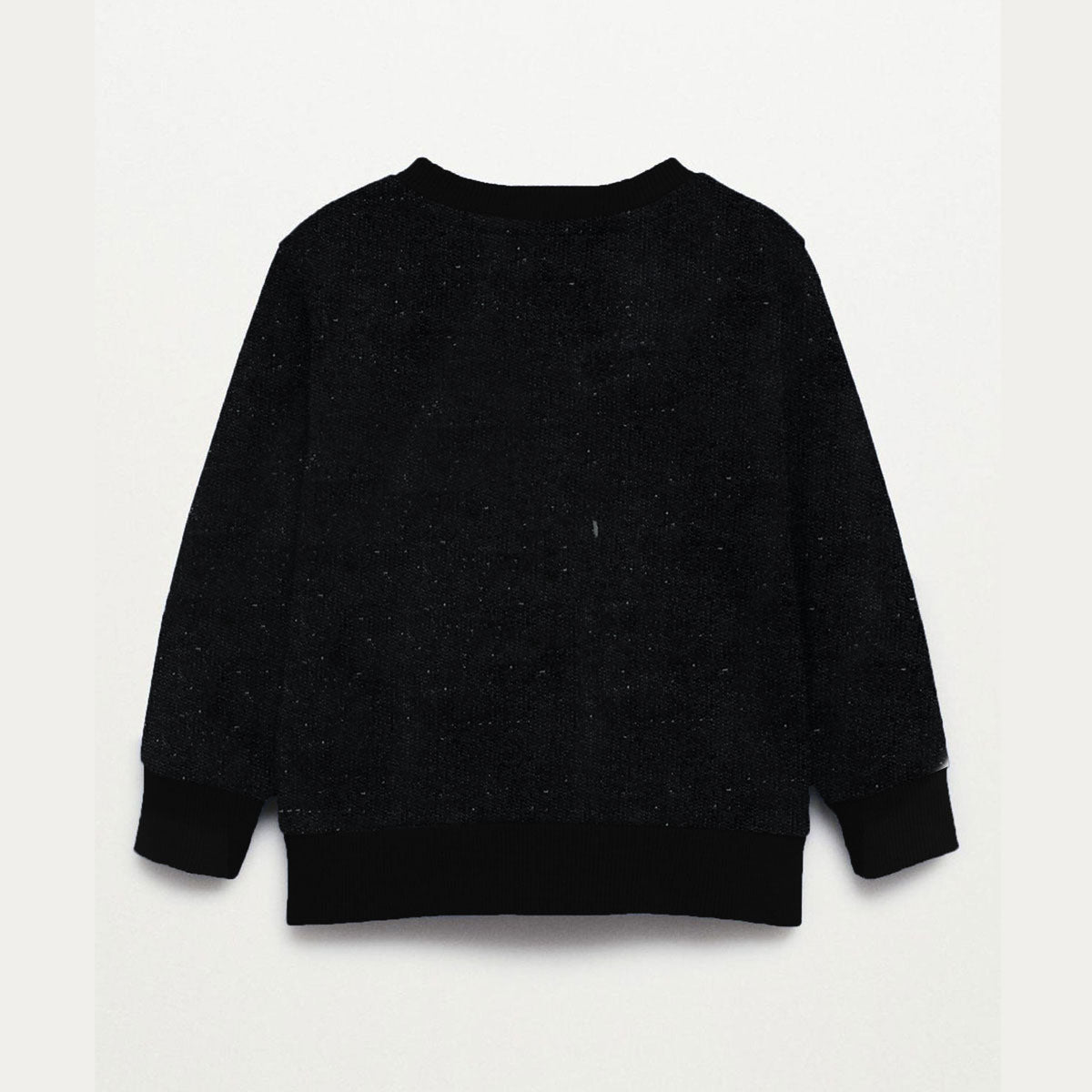 Boy's Melange Black Printed Fleece Sweat Shirt