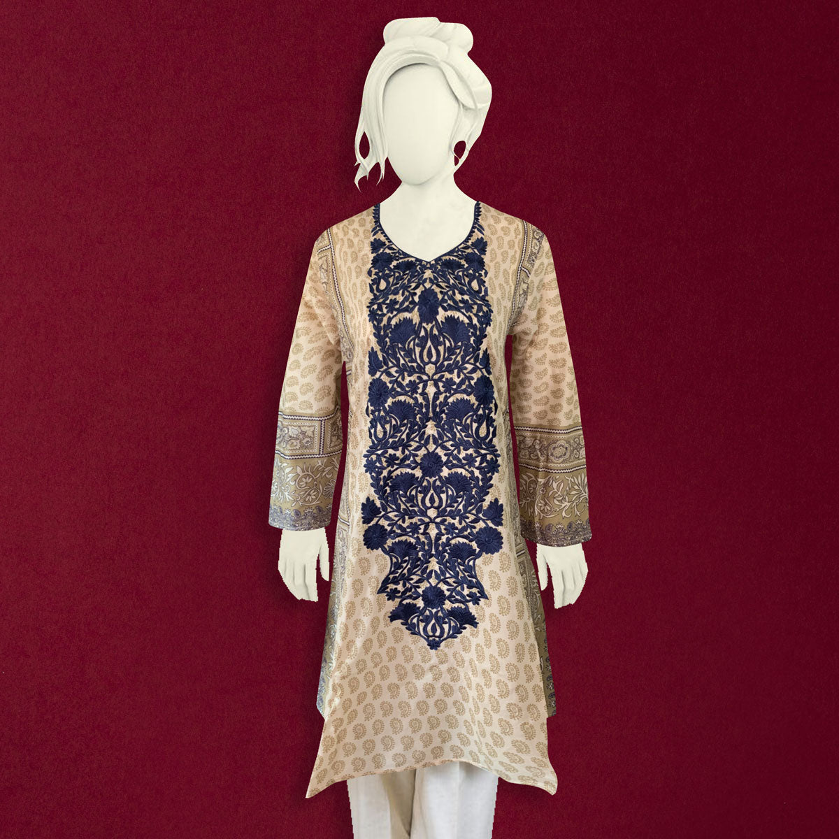 Women Embroidered Lawn Short Frok Kurti