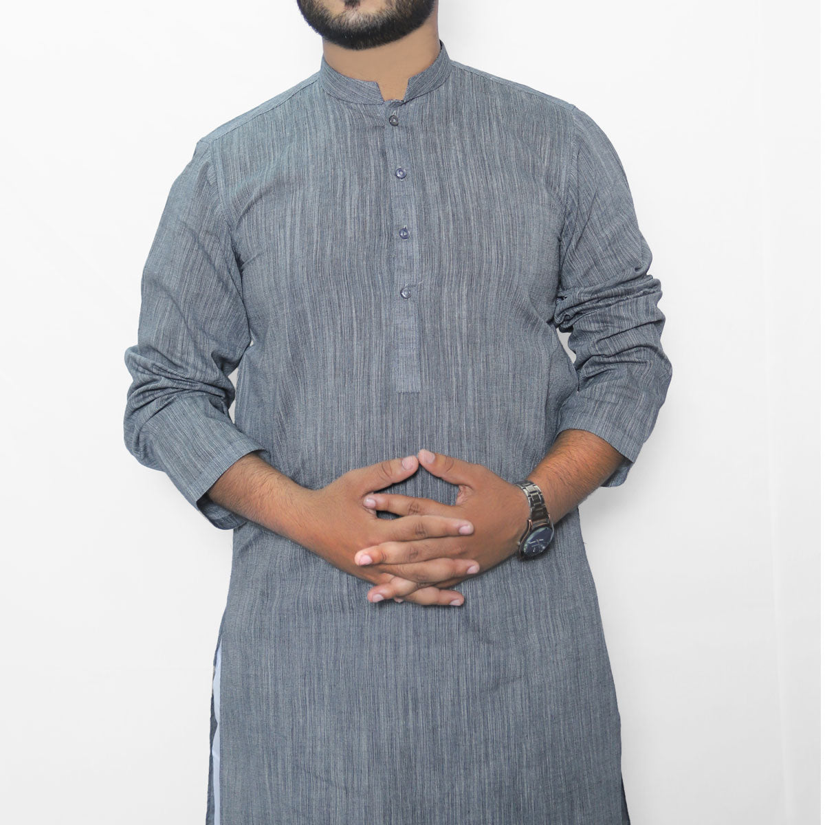 MENS DOUBLE SHADE GRAY BLACK COTTON KURTA