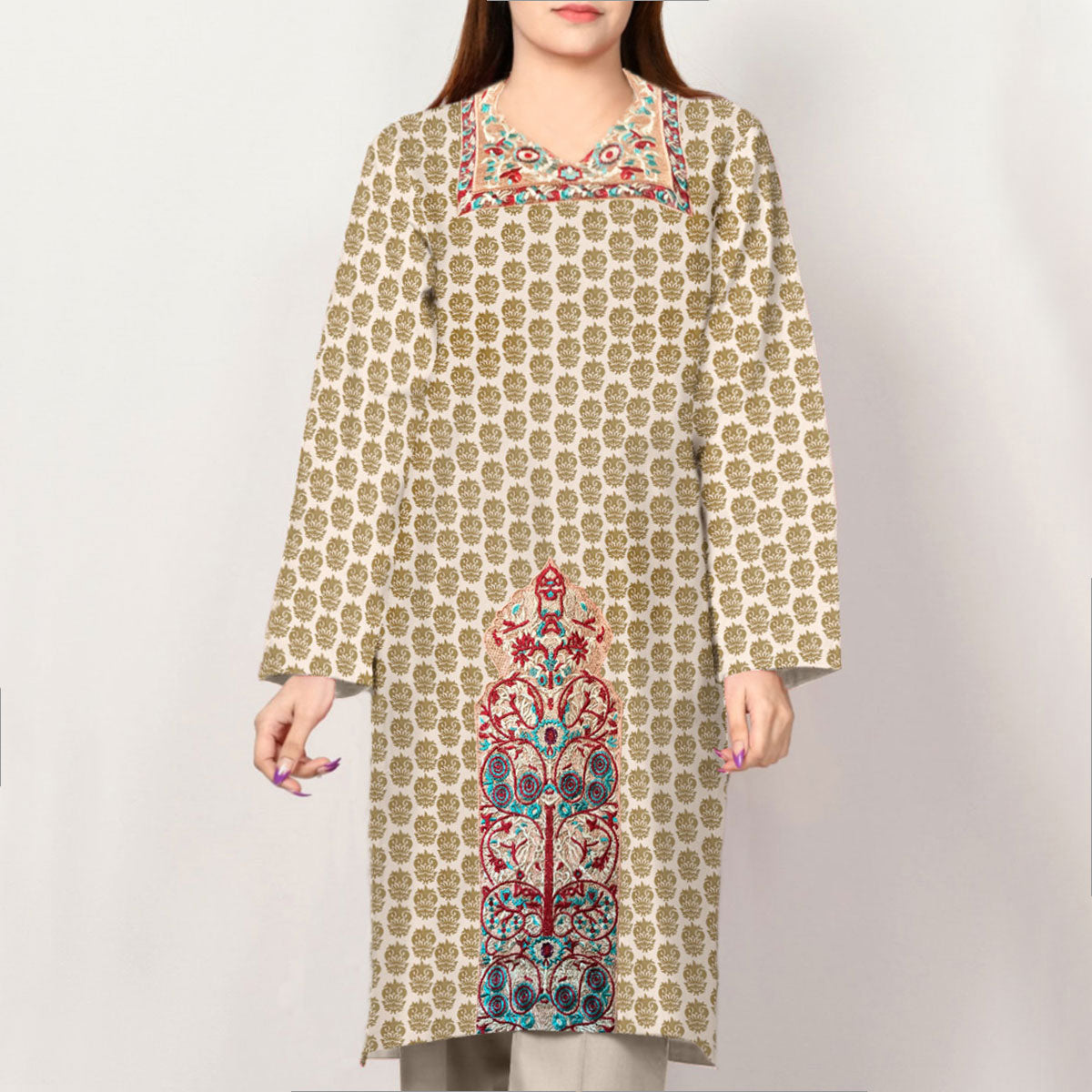 Women Long Style Embroidered Lawn Kurti