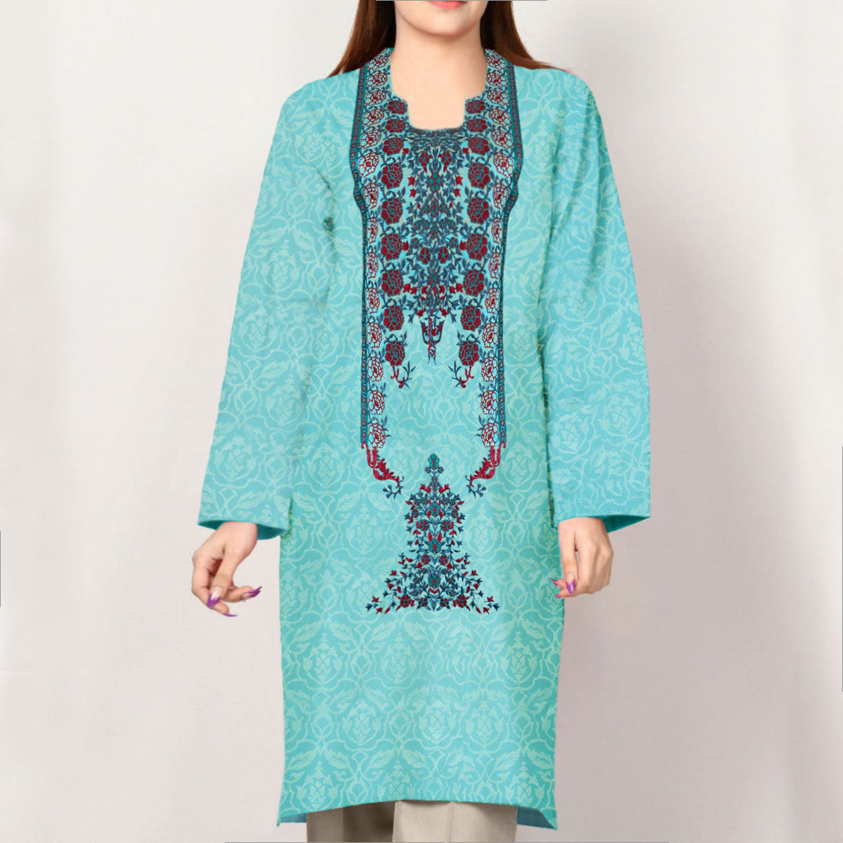 Women Long Style Embroidered Lawn Kurti