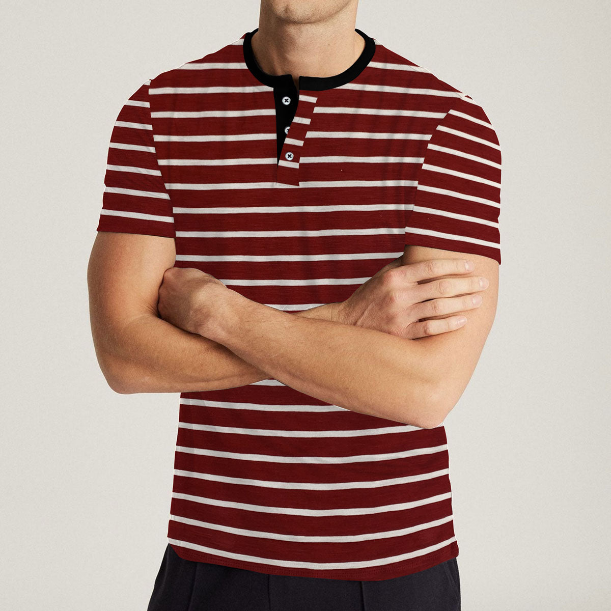Unique Strap Fashion Henley Tee Shirt