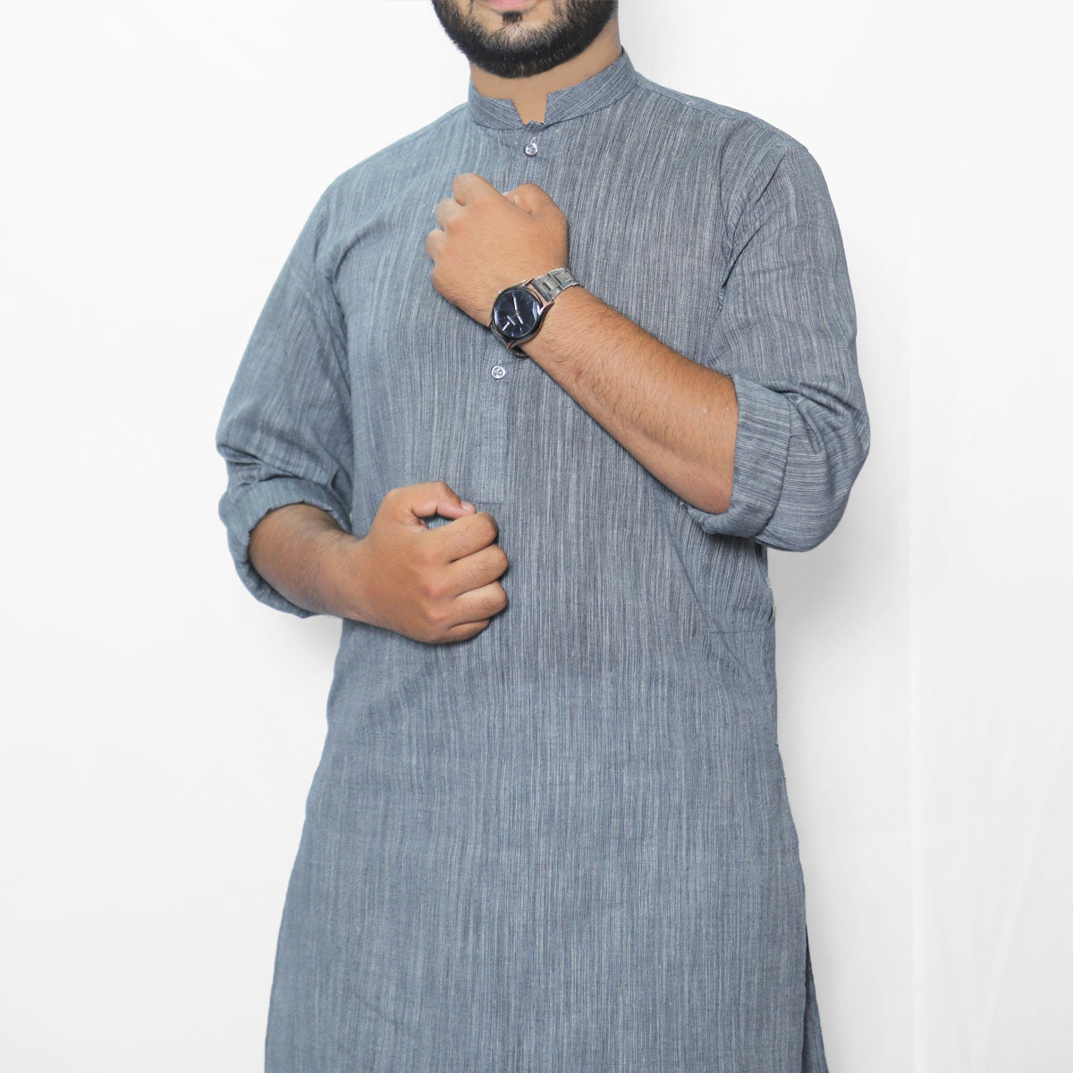 MENS DOUBLE SHADE GRAY BLACK COTTON KURTA