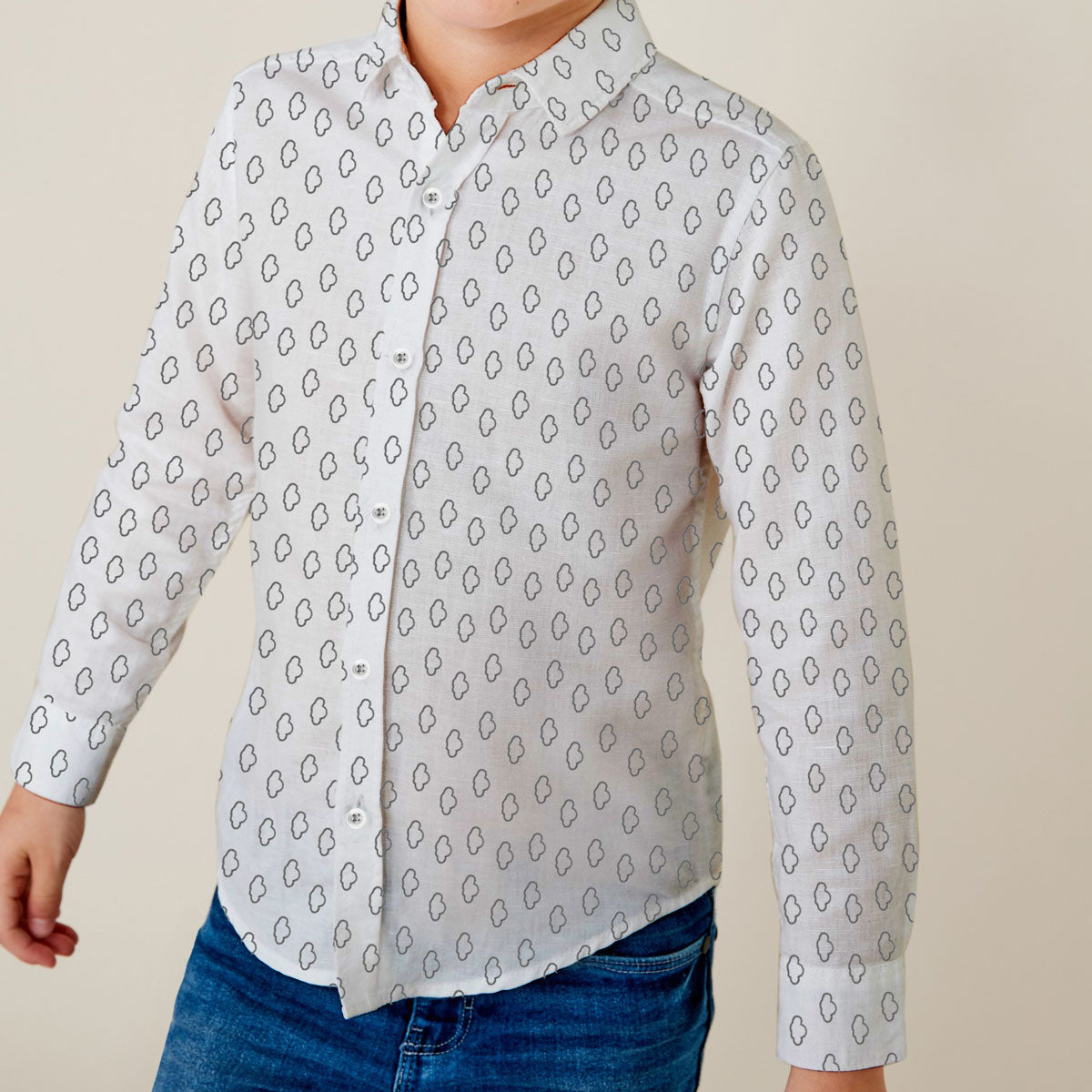 Printed White Boy's Casual Shirt