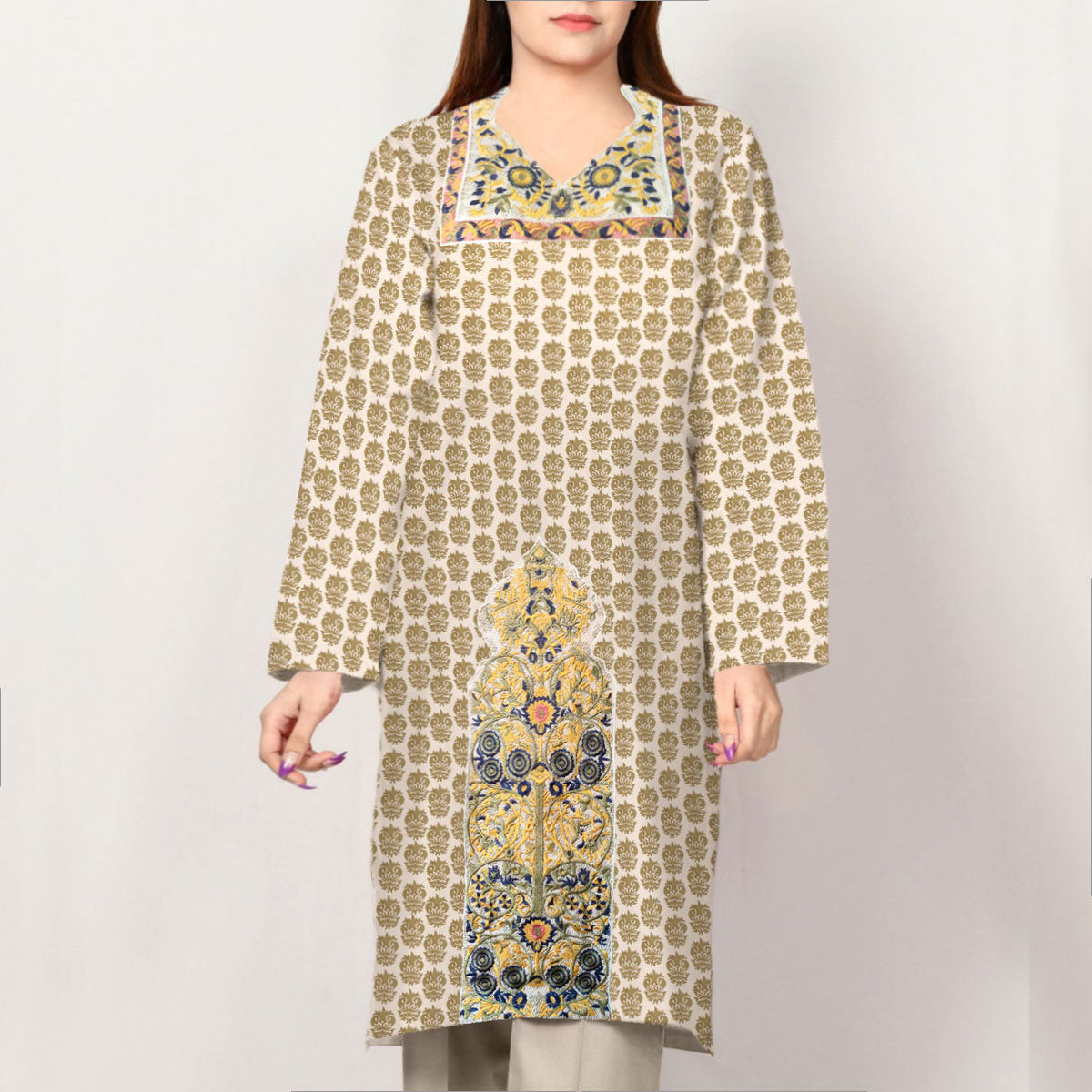 Women Long Style Embroidered Lawn Kurti