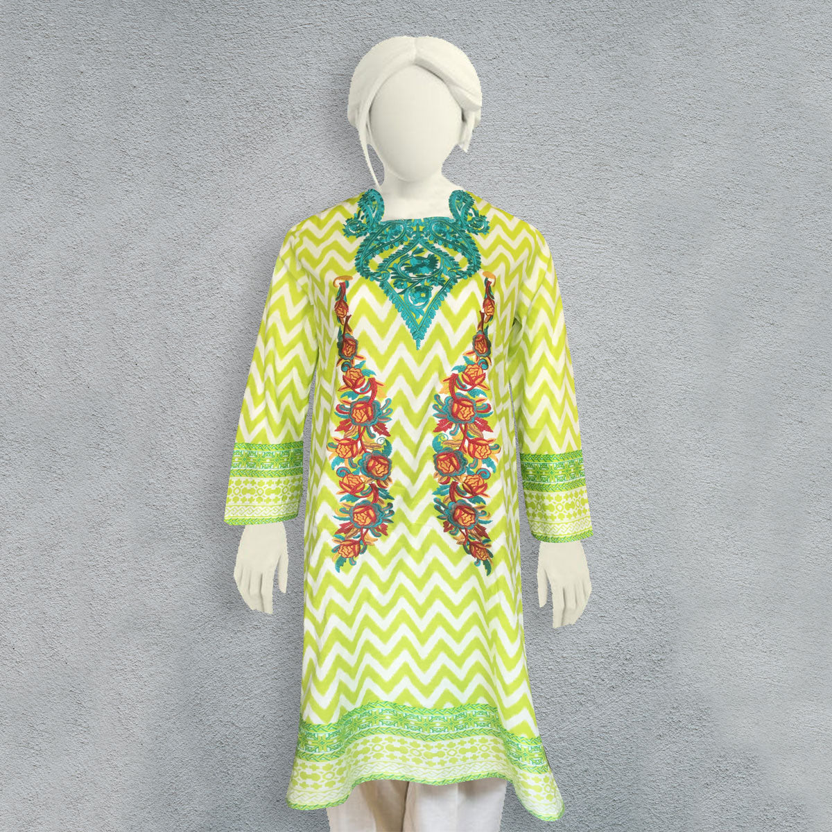 Women Long Style Embroidered Lawn Kurti