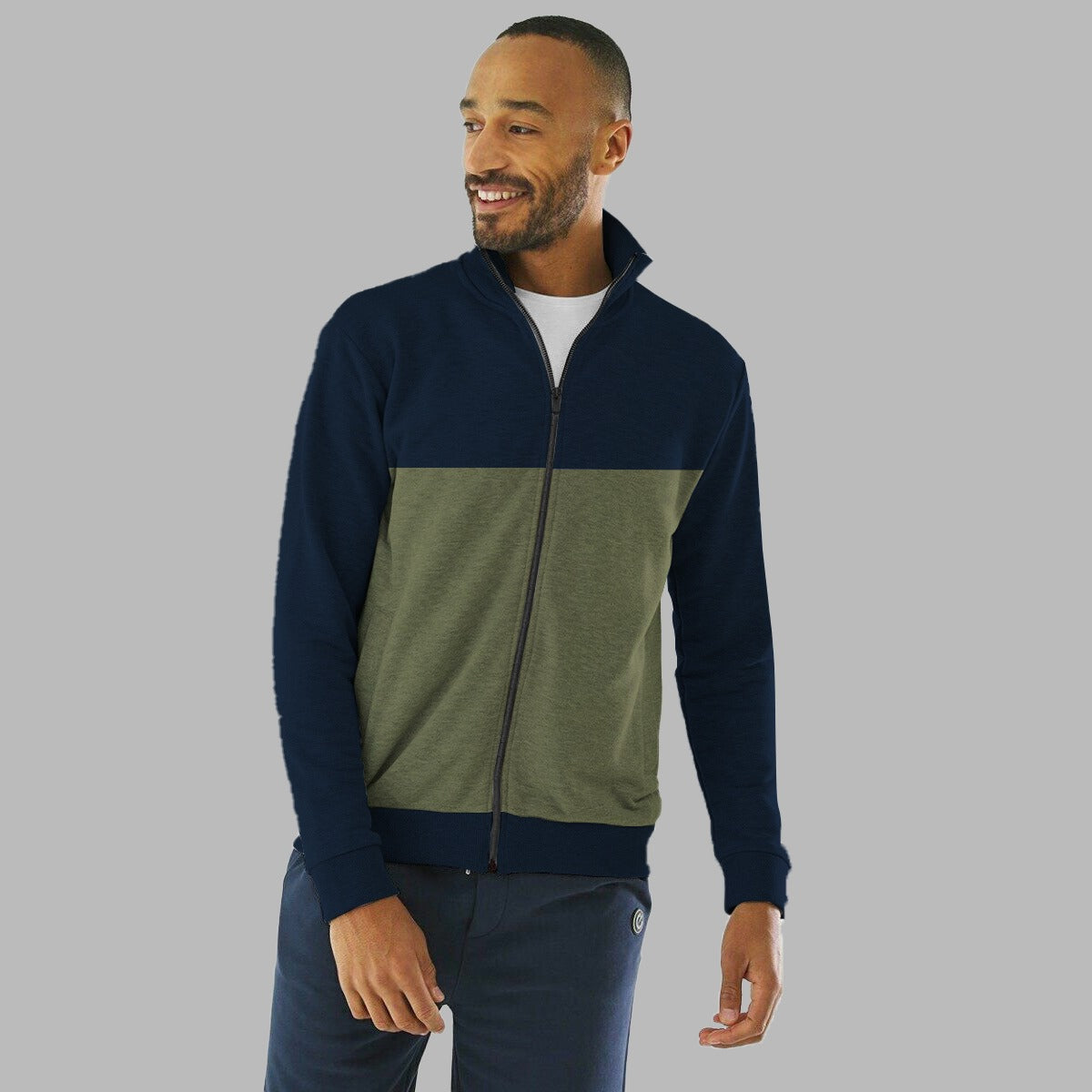 Mock Neck Contrast Combo Zipper Jacket