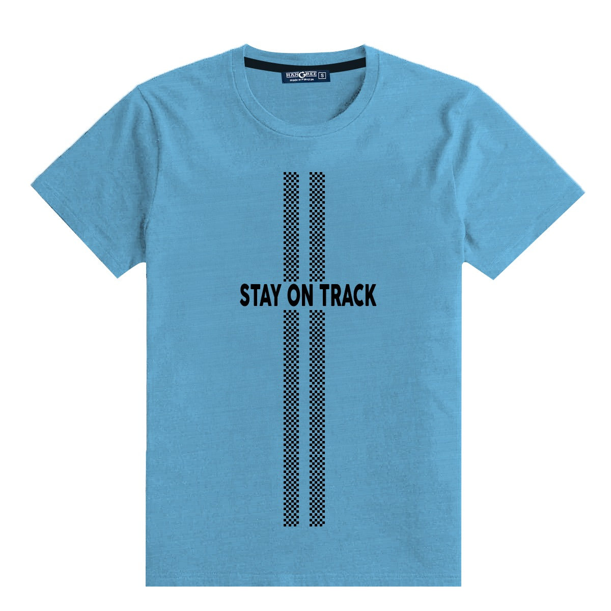 ROUND NECK "STAY ON TRACK" PRINTED TEE SHIRT