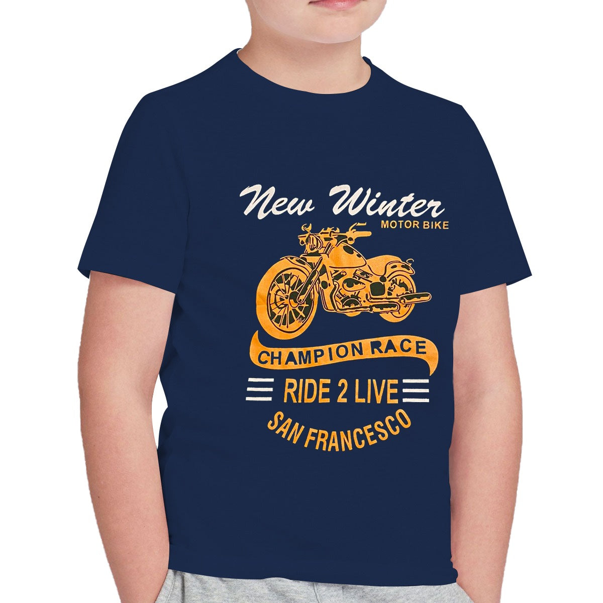 BOY'S MOTOR BIKE PRINTED NAVY TEE SHIRT