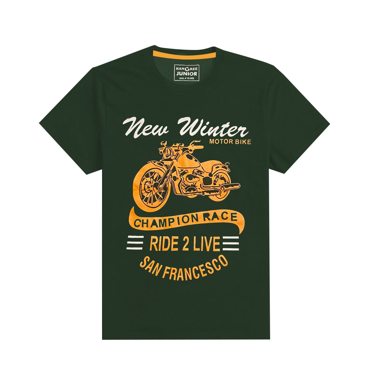 BOY'S MOTOR BIKE PRINTED BOTTEL GREEN TEE SHIRT