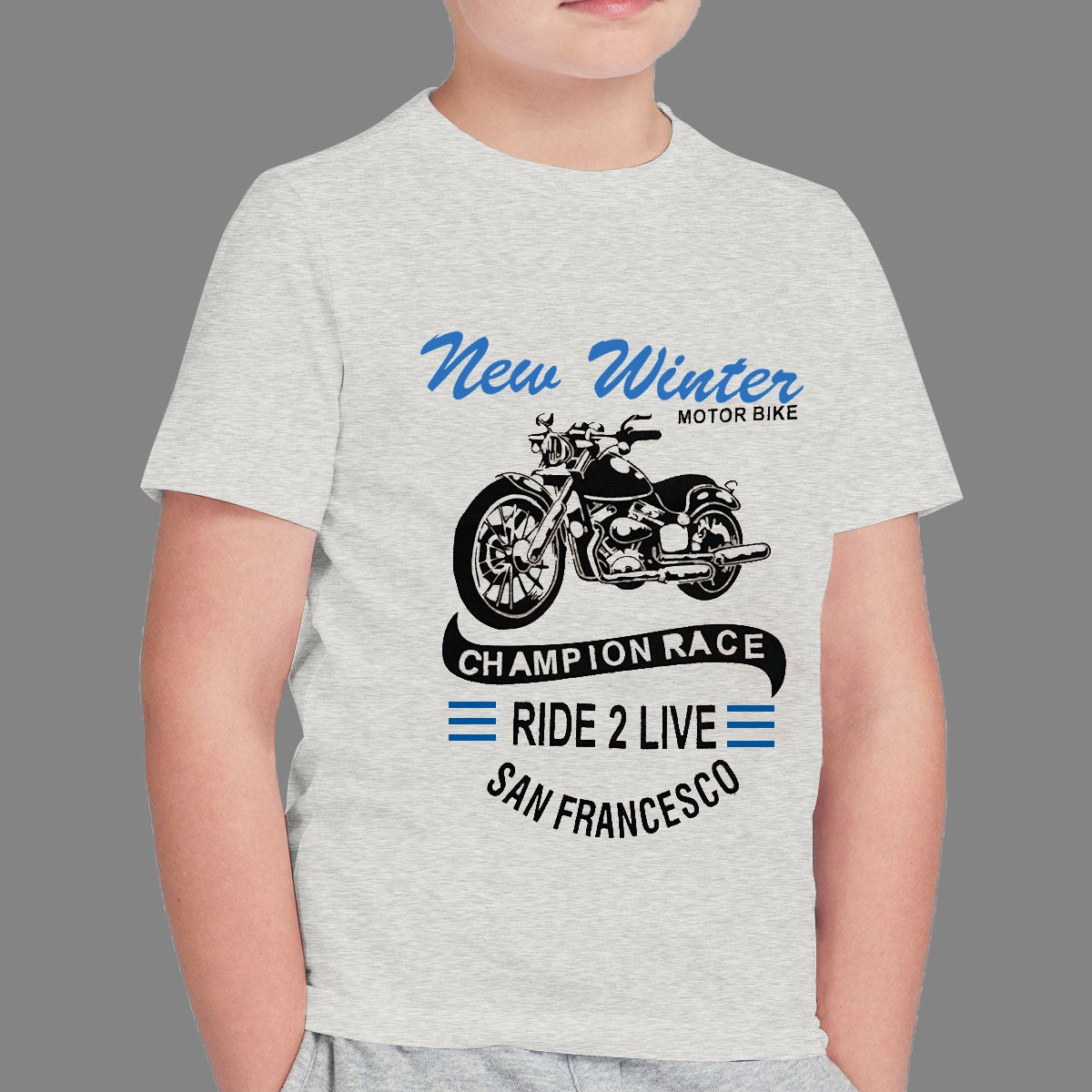 BOY'S MOTOR BIKE PRINTED HYDER GRAY TEE SHIRT