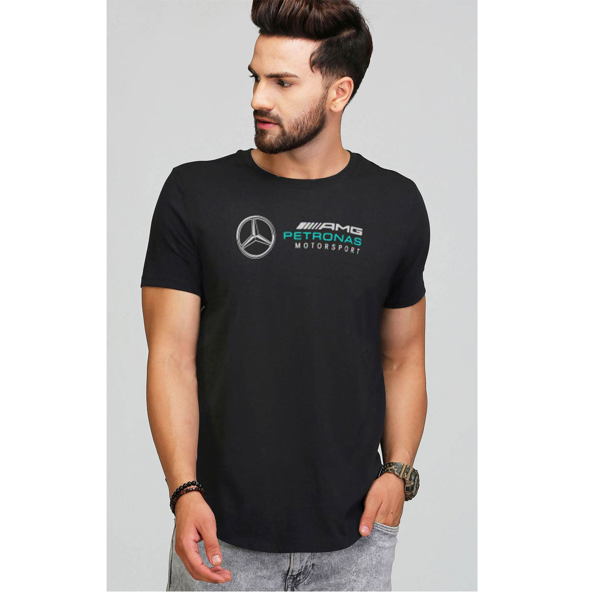 MERCEDZ PRINTED BLACK T SHIRT
