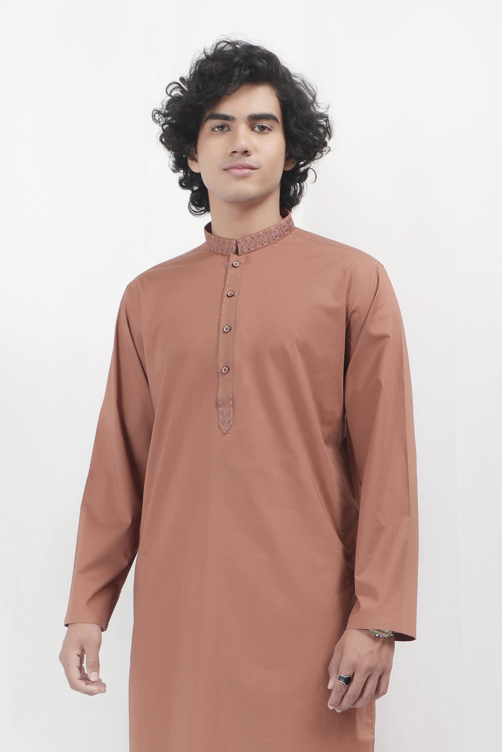 Cotton Karhai Shalwar Kameez - Brown/White