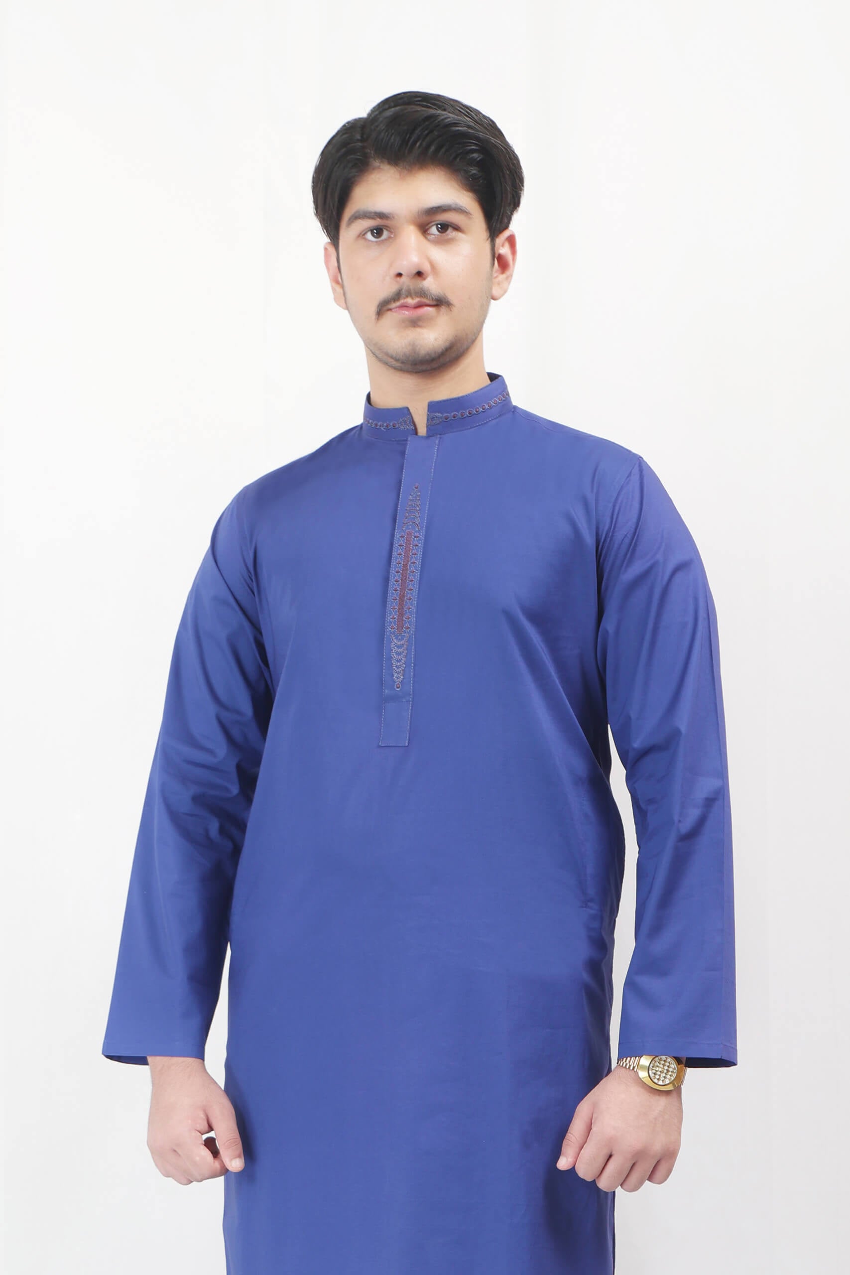 Cotton Karhai Shalwar Kameez - Royal/White