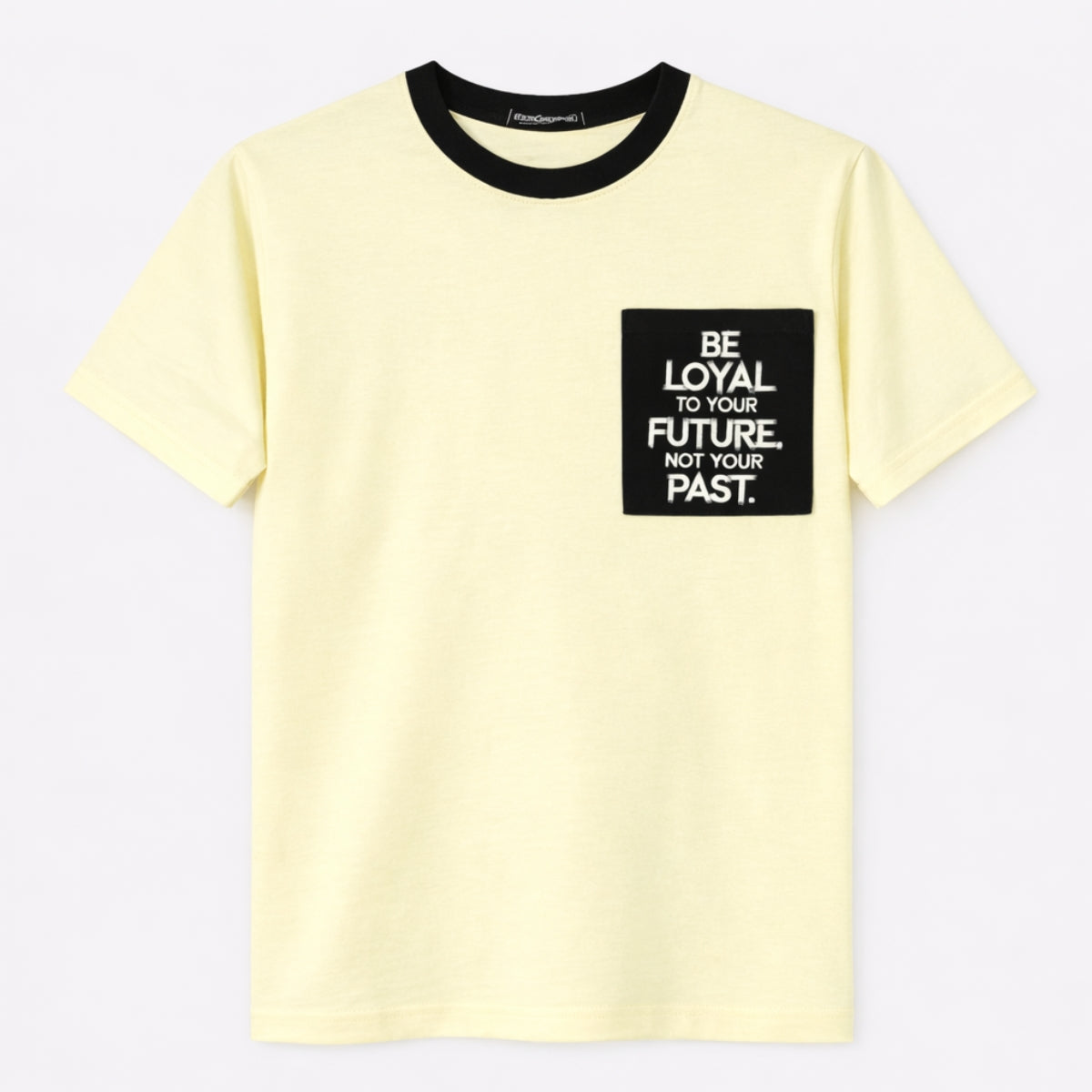 Men's Round Neck Contrast Printed Pocket Tee Shirt - Soft Yellow