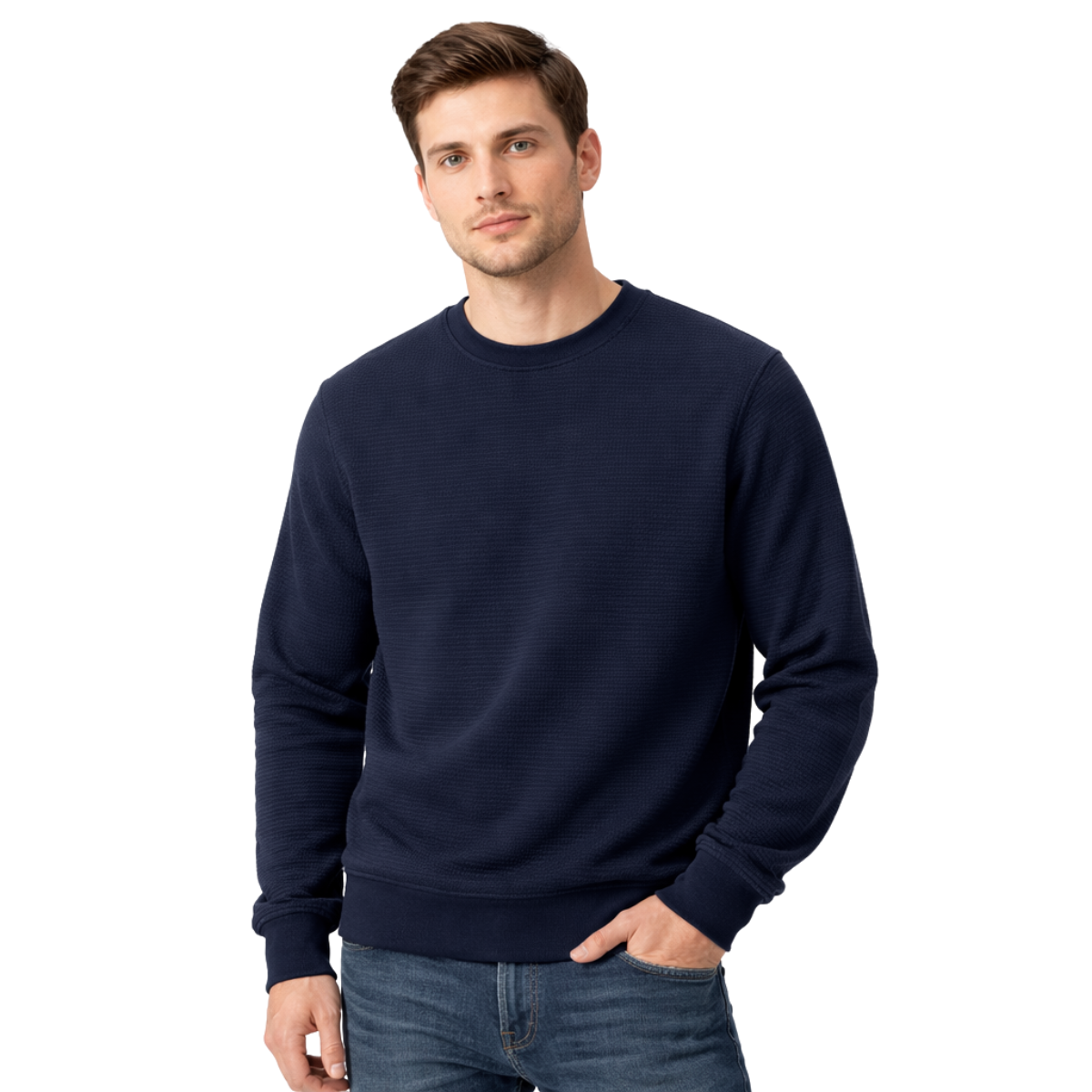 HG Ripple Pattern Fleece Sweat Shirt - Dark Navy