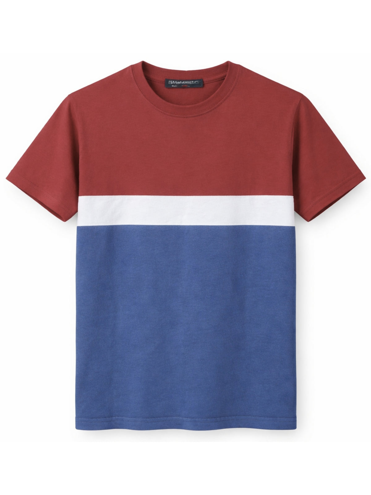 Men's Cut & Sew panel Tee Shirt - Red, White & Dusky Blue