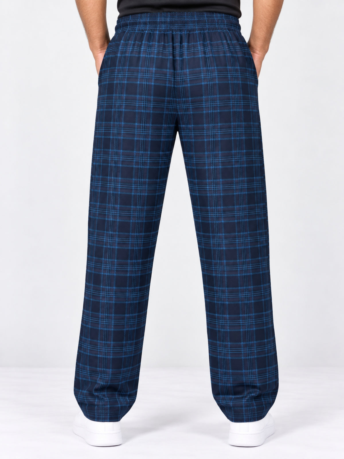 Men Casual Check Trouser - Navy