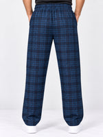 Men Casual Check Trouser - Navy