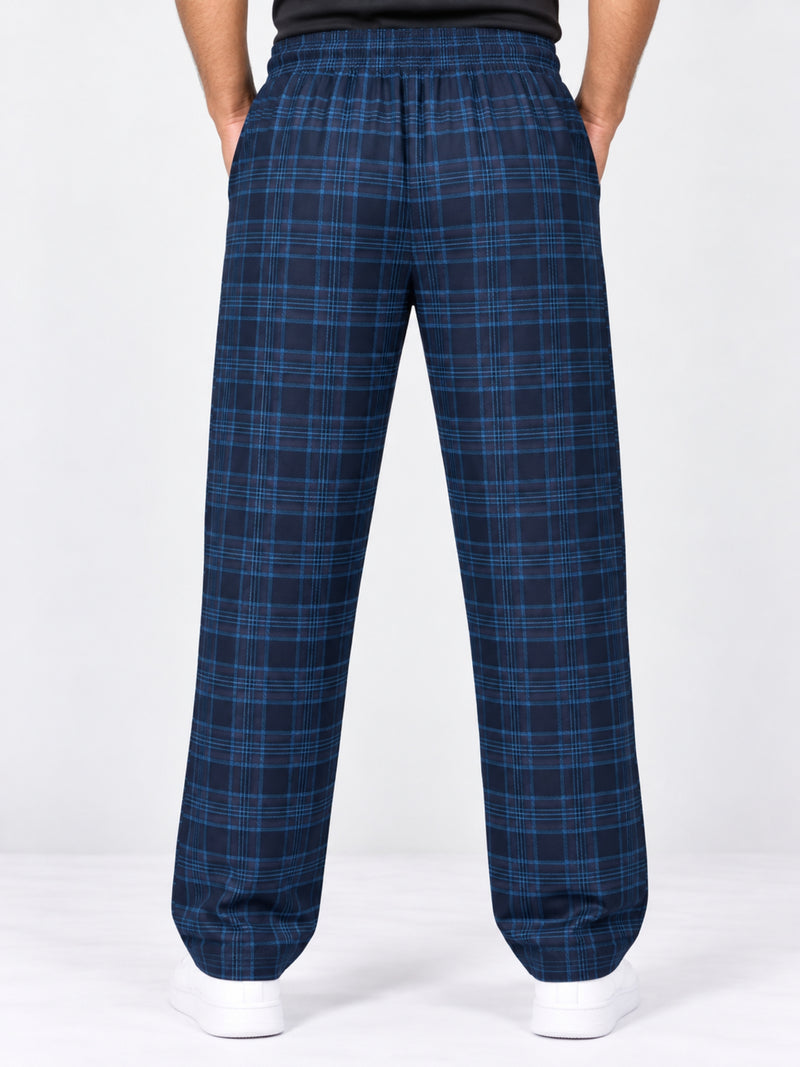 Men Casual Check Trouser - Navy