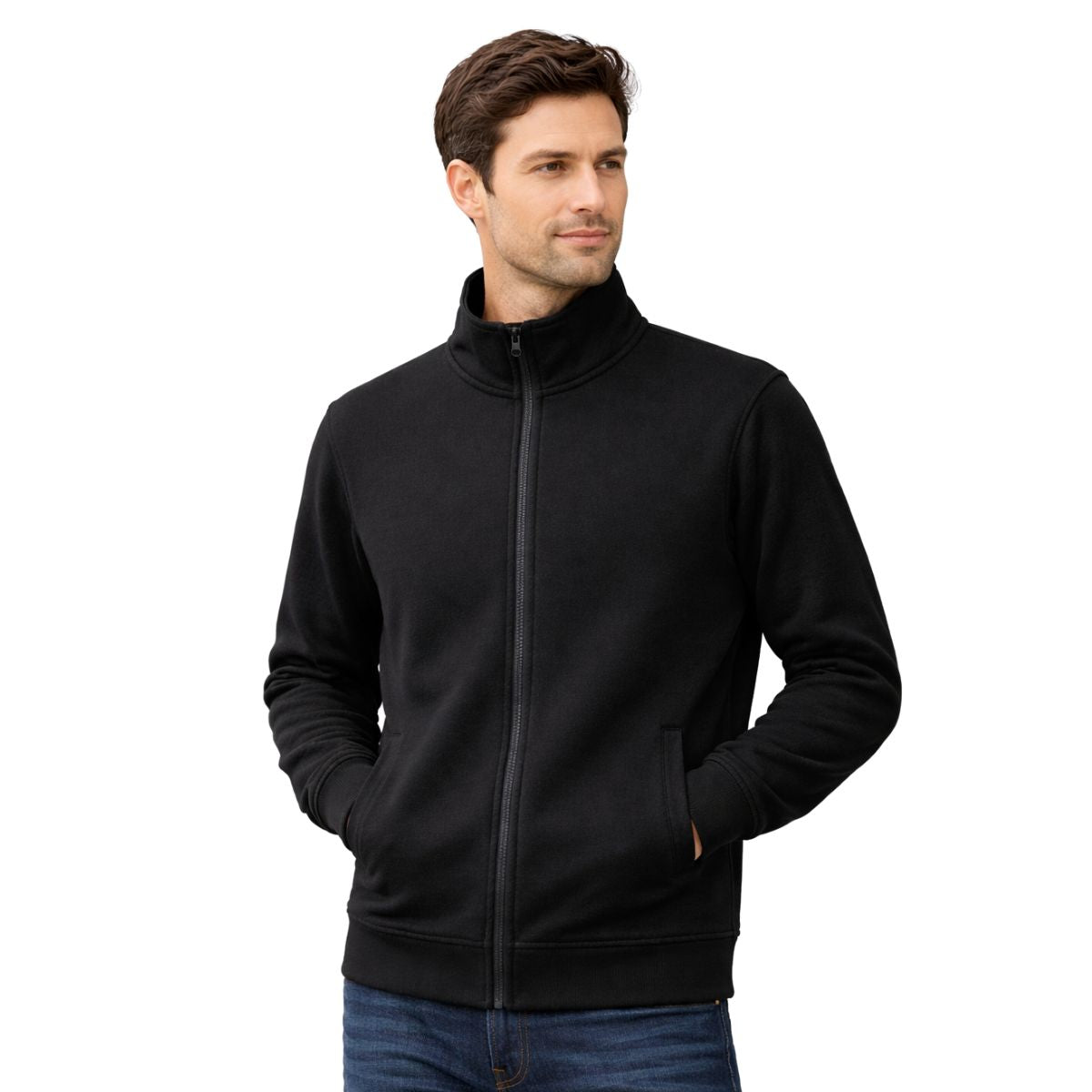 HG Classic Mock Neck Fleece Zipper Jacket - Black