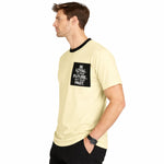 Men's Round Neck Contrast Printed Pocket Tee Shirt - Soft Yellow