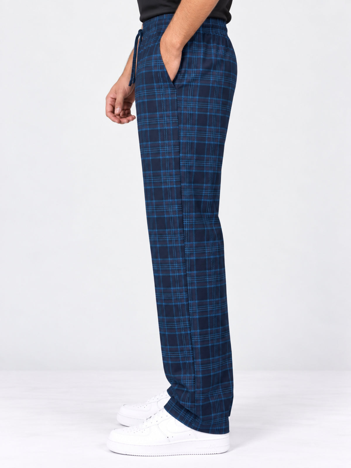 Men Casual Check Trouser - Navy