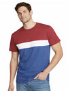 Men's Cut & Sew panel Tee Shirt - Red, White & Dusky Blue
